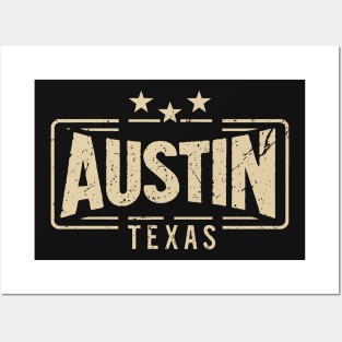 Austin Texas, simple retro black and white Posters and Art